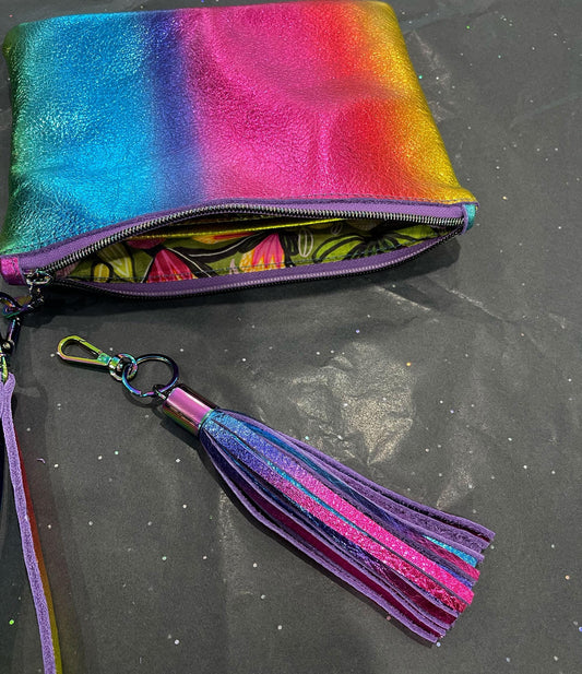 Metallic Rainbow tassel bag charm, key fob
