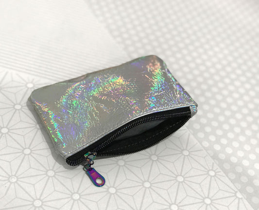 Holographic Rainbow Leather Purse, coin purse, Italian Leather