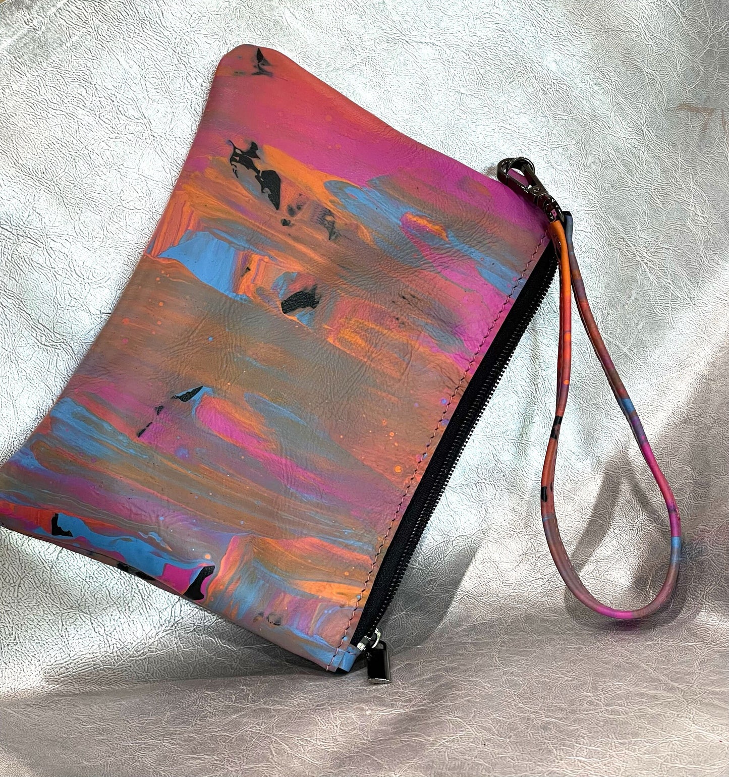 Bright painted clutch leather wristlet - IN STOCK