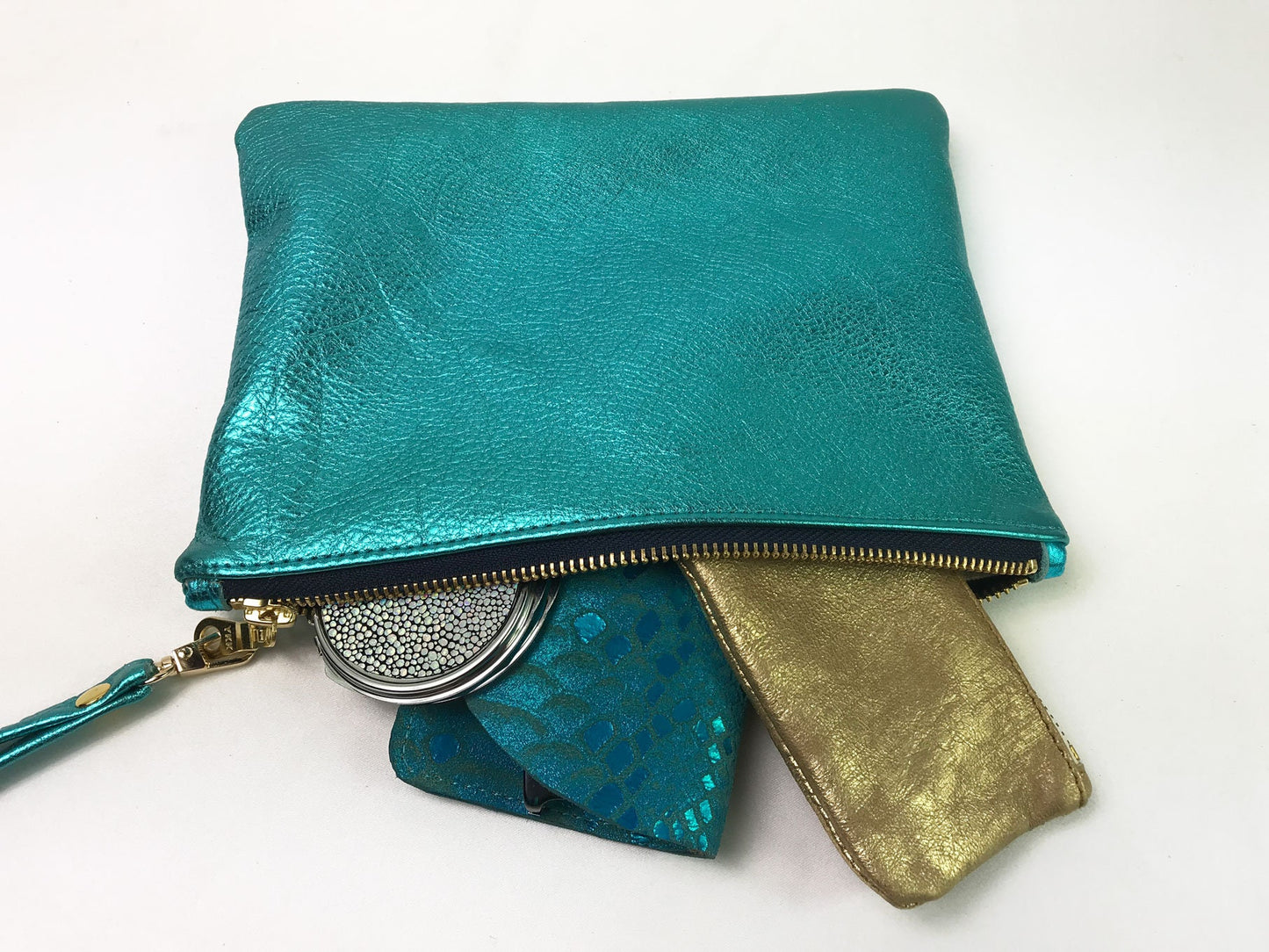 Lavender Metallic Leather Wristlet Clutch