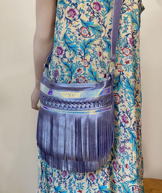 Fringe bag Metallic Lavender lilac boho