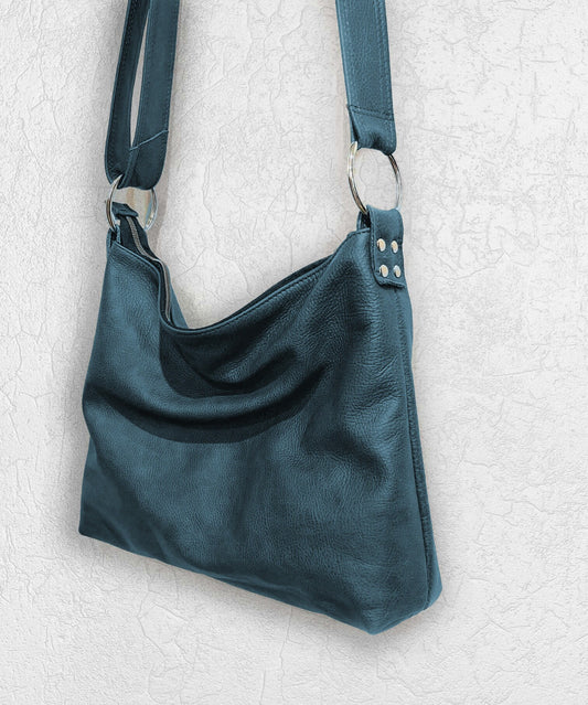 Teal Leather Crossbody Bag, Soft leather