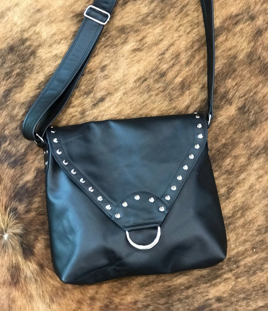 Black leather Crossbody with rivets
