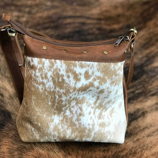 Crossbody Cowhide Leather, vintage brown and short hair cowhide