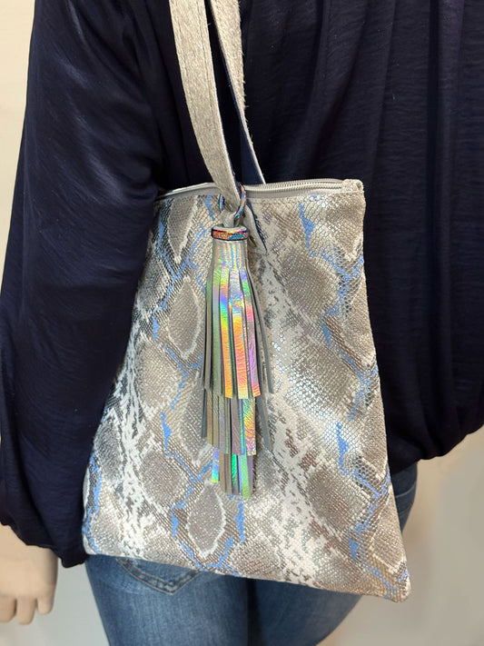 Holographic Iridescent Leather tassel, quality strong hardware, keyring tassel