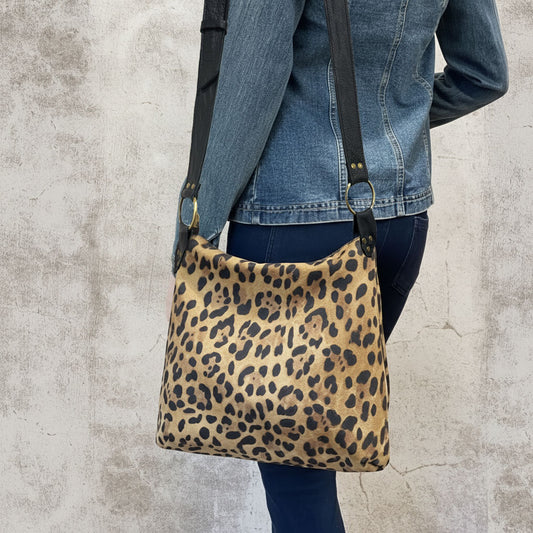 Leopard Print Leather Hobo Crossbody bag