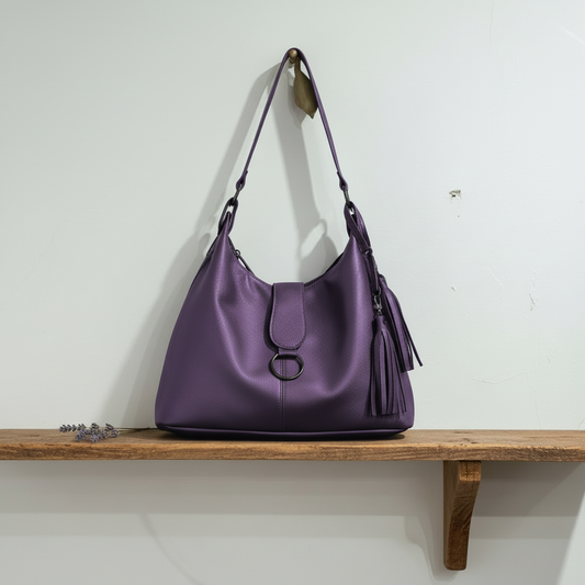 Purple Top Grain Leather Italian Hobo Shoulder Bag