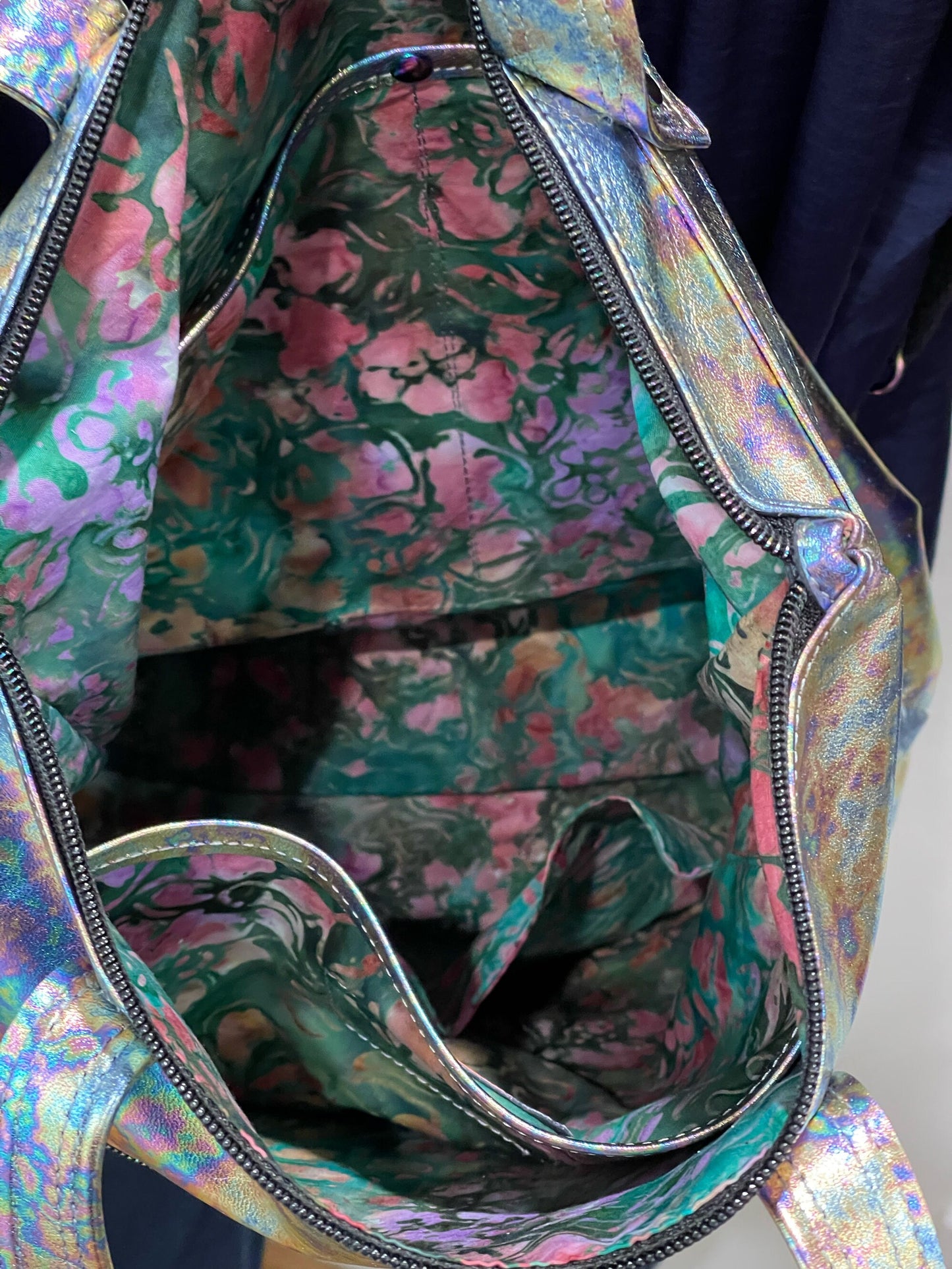 Metallic Oil Slick leather backpack and tote, FREE purse