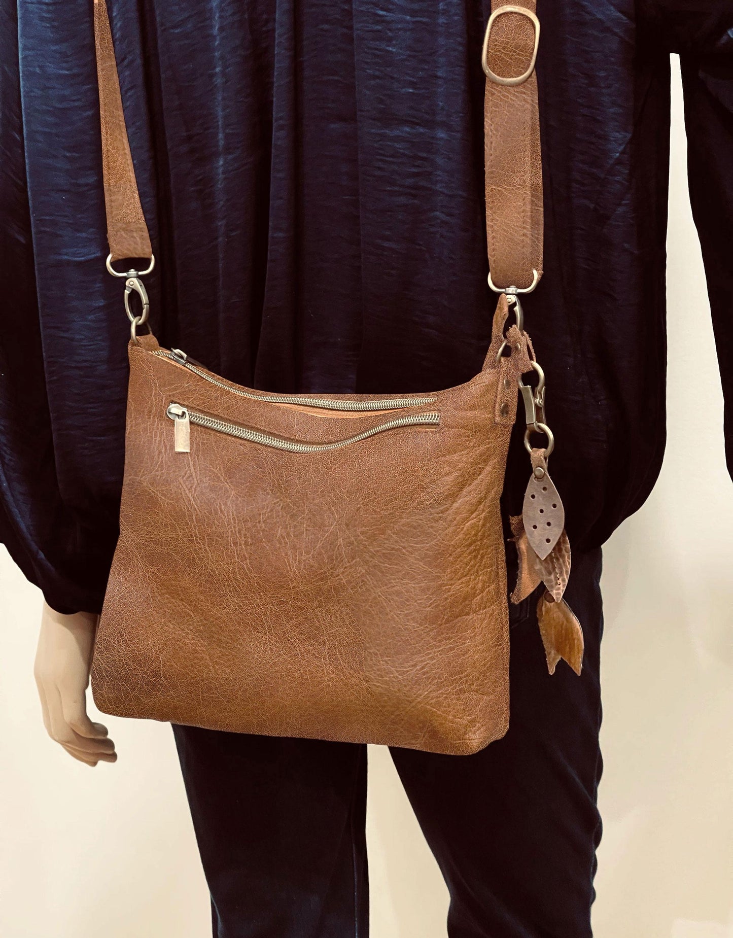 Natural Oak tan vintage finish Leather Crossbody Bag