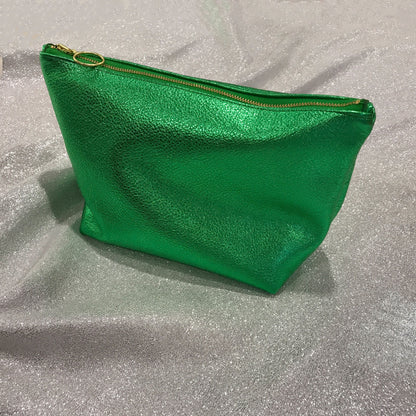 Metallic green Leather zipper purse