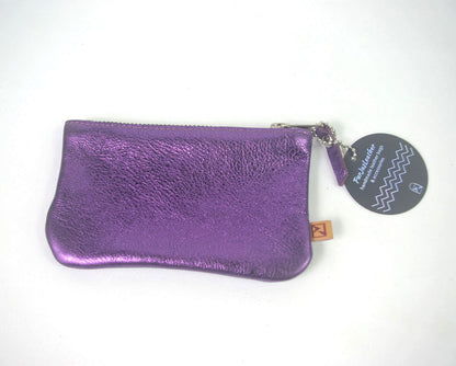 Purple Metallic coin purse, leather gift idea