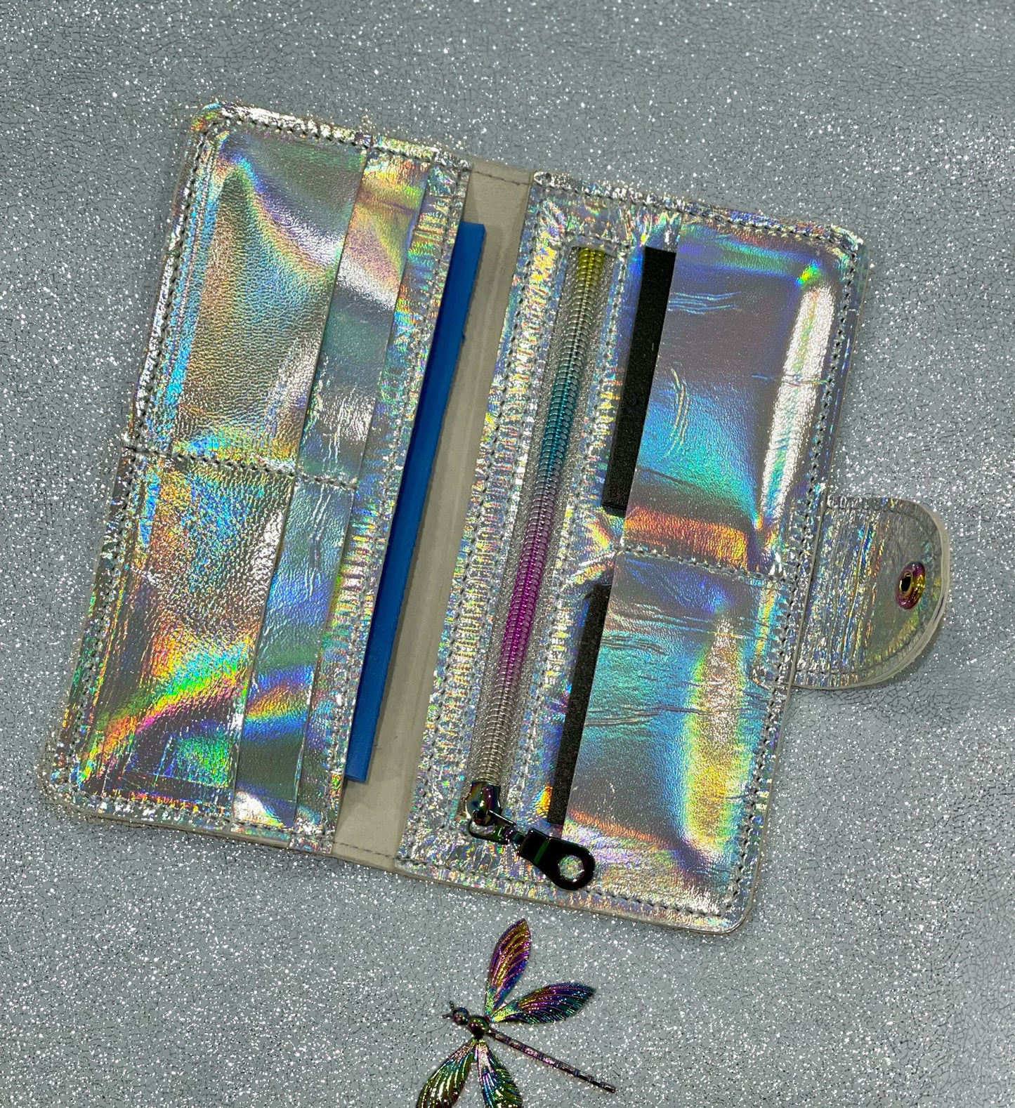 Holographic Iridescent Leather Wallet Purse or wristlet, zipper pocket