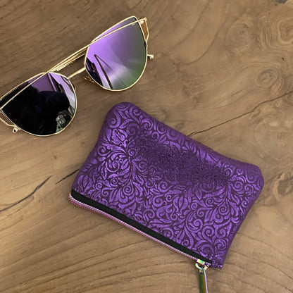 Metallic Purple coin purse, purse, coin purse, Italian metallic scroll pattern