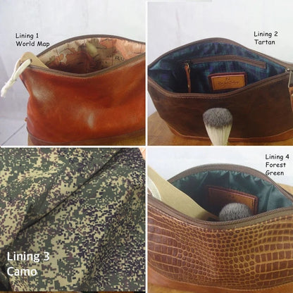 Vintage Black Leather toiletry bag, cognac contrast, Leather Dopp Kit