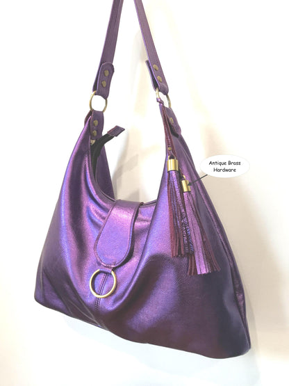 Metallic Purple Italian Hobo, soft premium leather