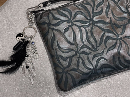 Black and multi metal embossed Wristlet, clutch, soft leather purse IN STOCK