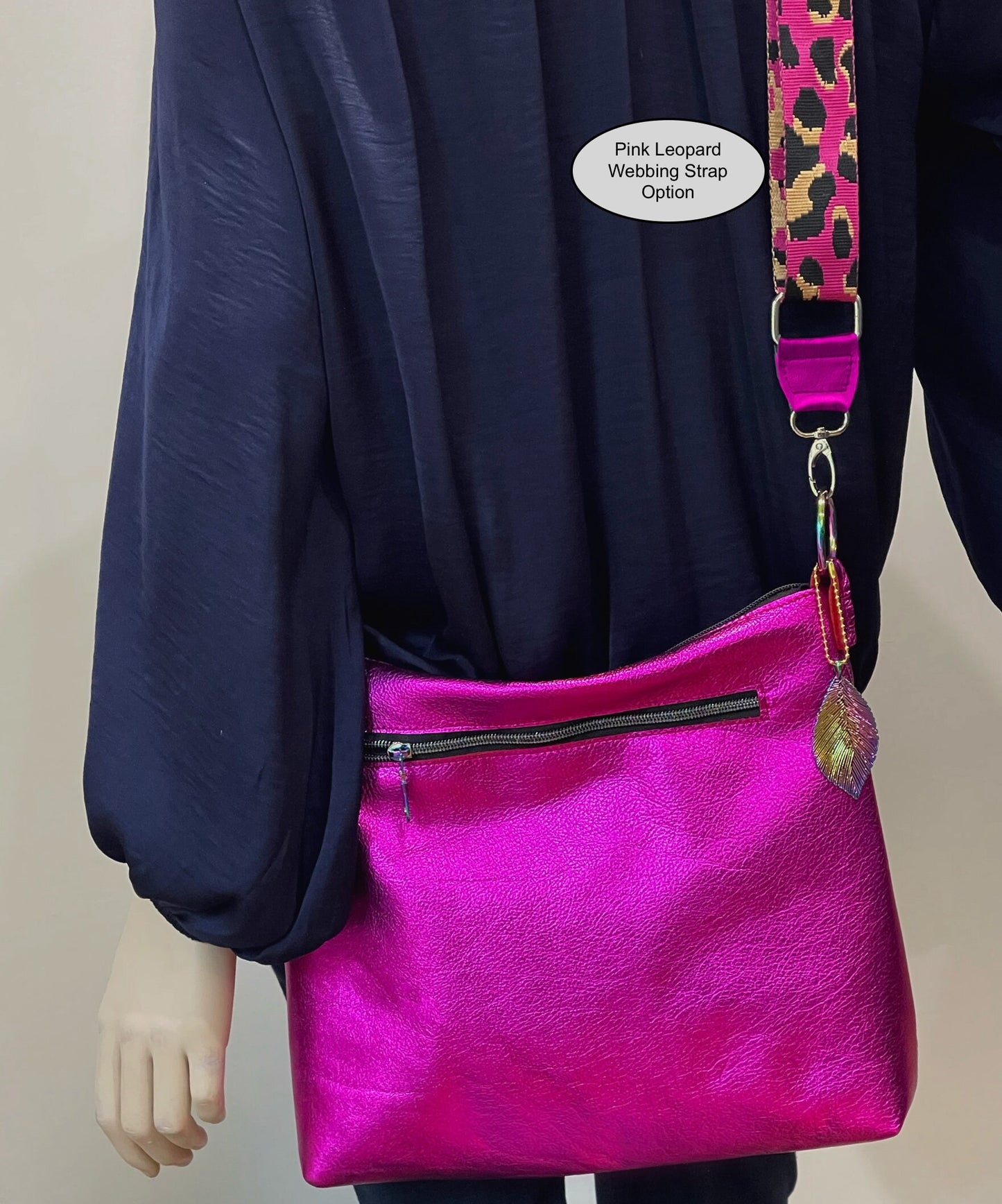 Metallic fuchsia pink crossbody bag