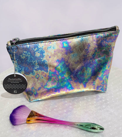 Oil slick Leather makeup purse