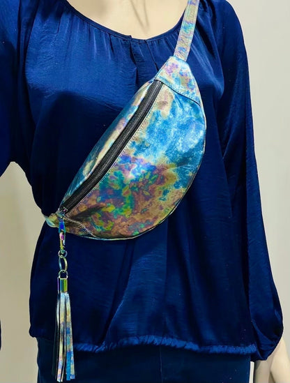 Metallic Leather tassel, bag charm, leather key ring