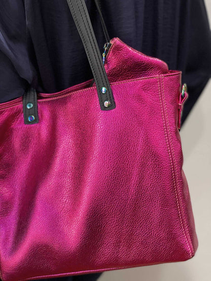 Hot Pink Metallic Leather Tote