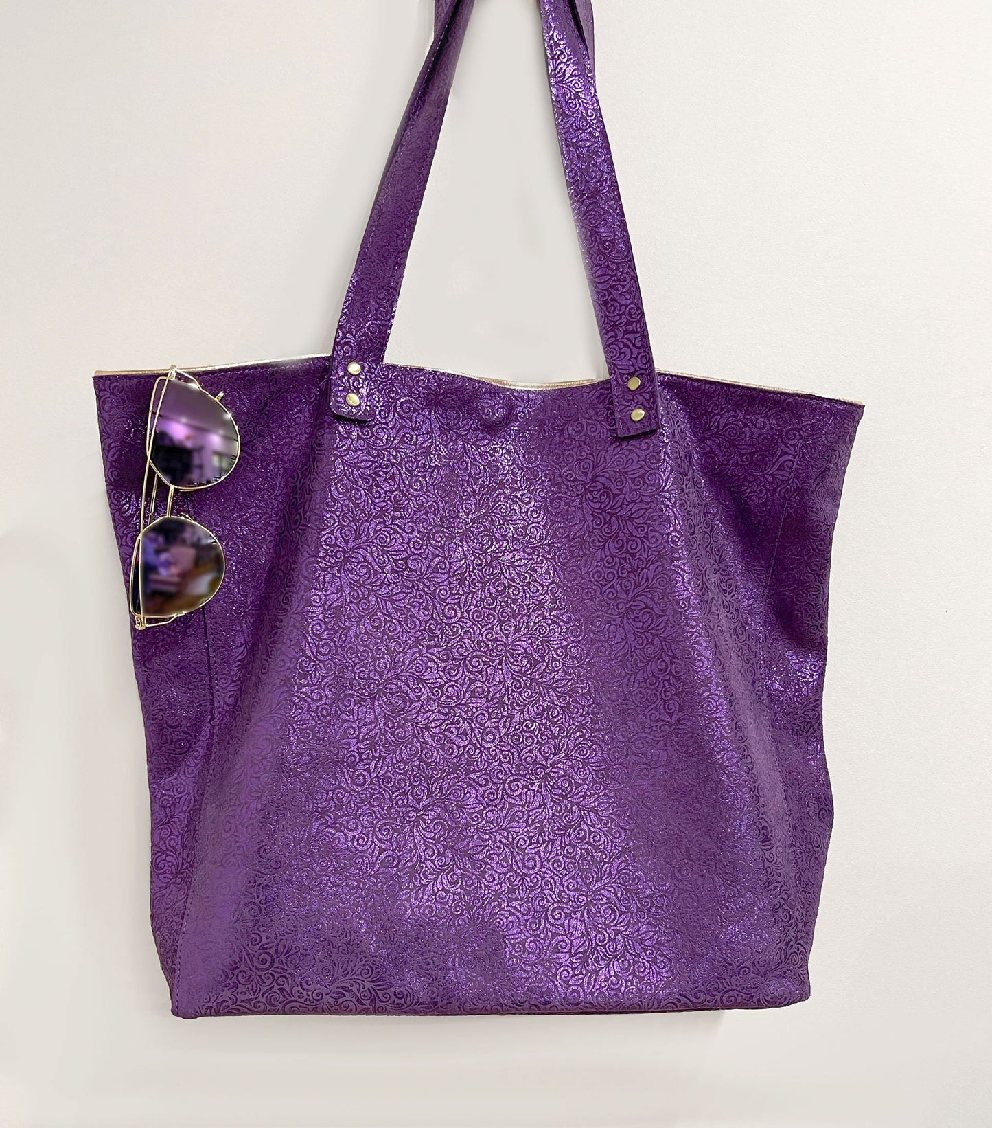 Metallic Purple Leather Wallet Purse with zipper pocket