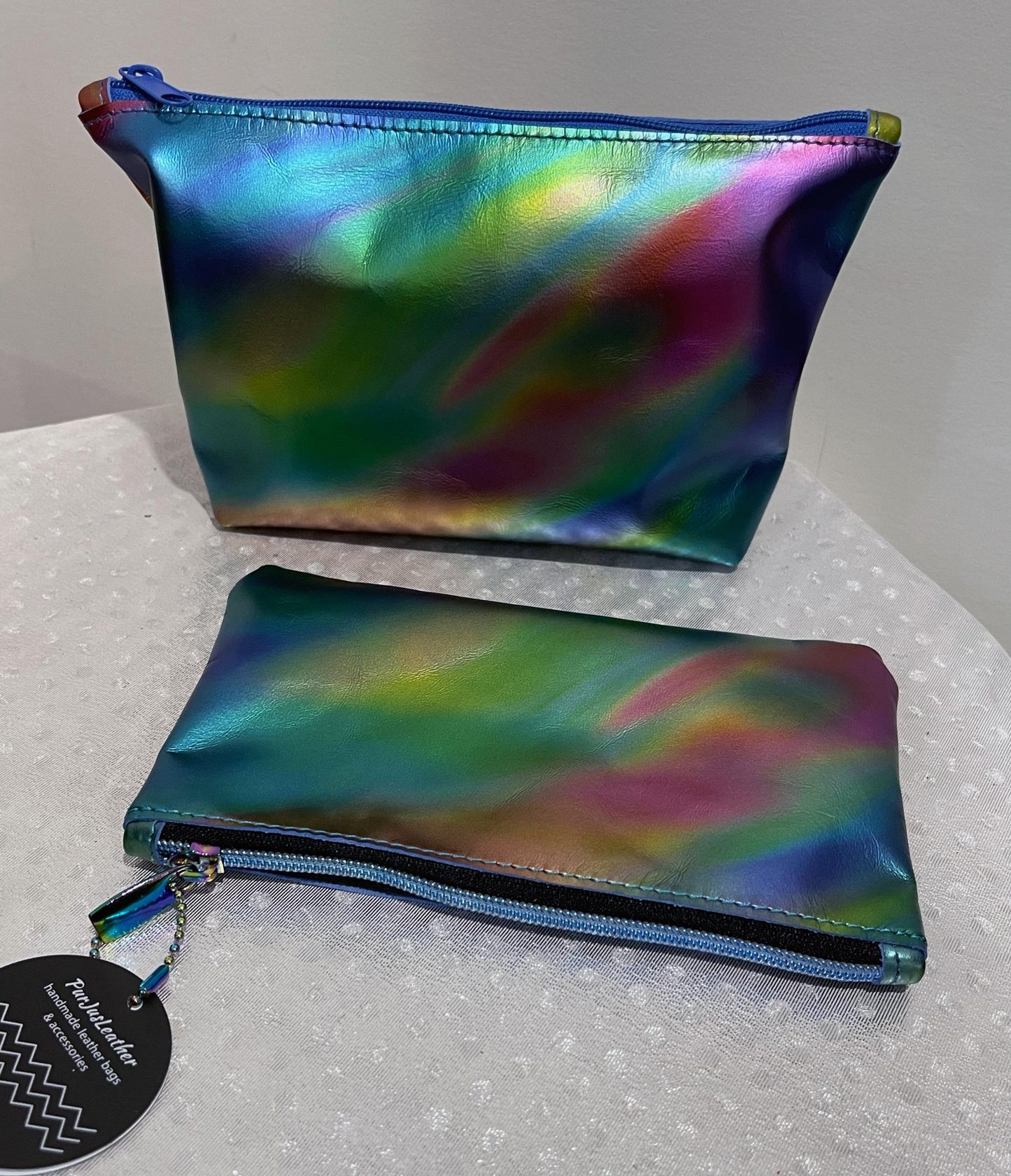 Metallic Rainbow Aurora Leather makeup purse