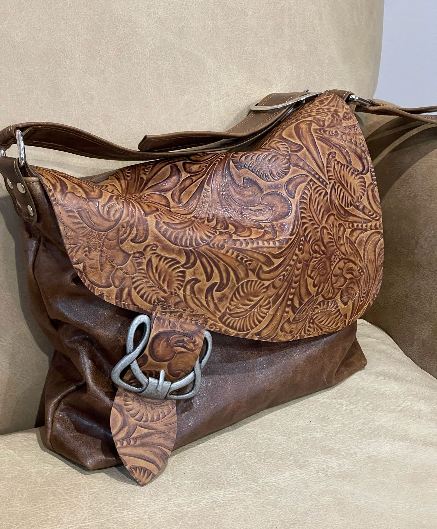 Tooled brown Western Celtic Leather Crossbody
