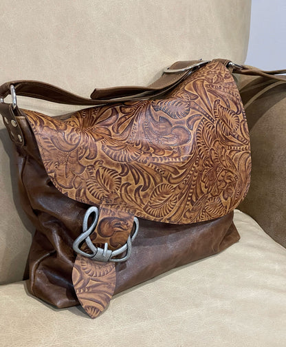 Tooled brown Western Celtic Leather Crossbody