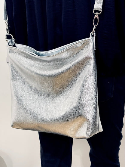 Metallic Silver crossbody bag, Soft premium