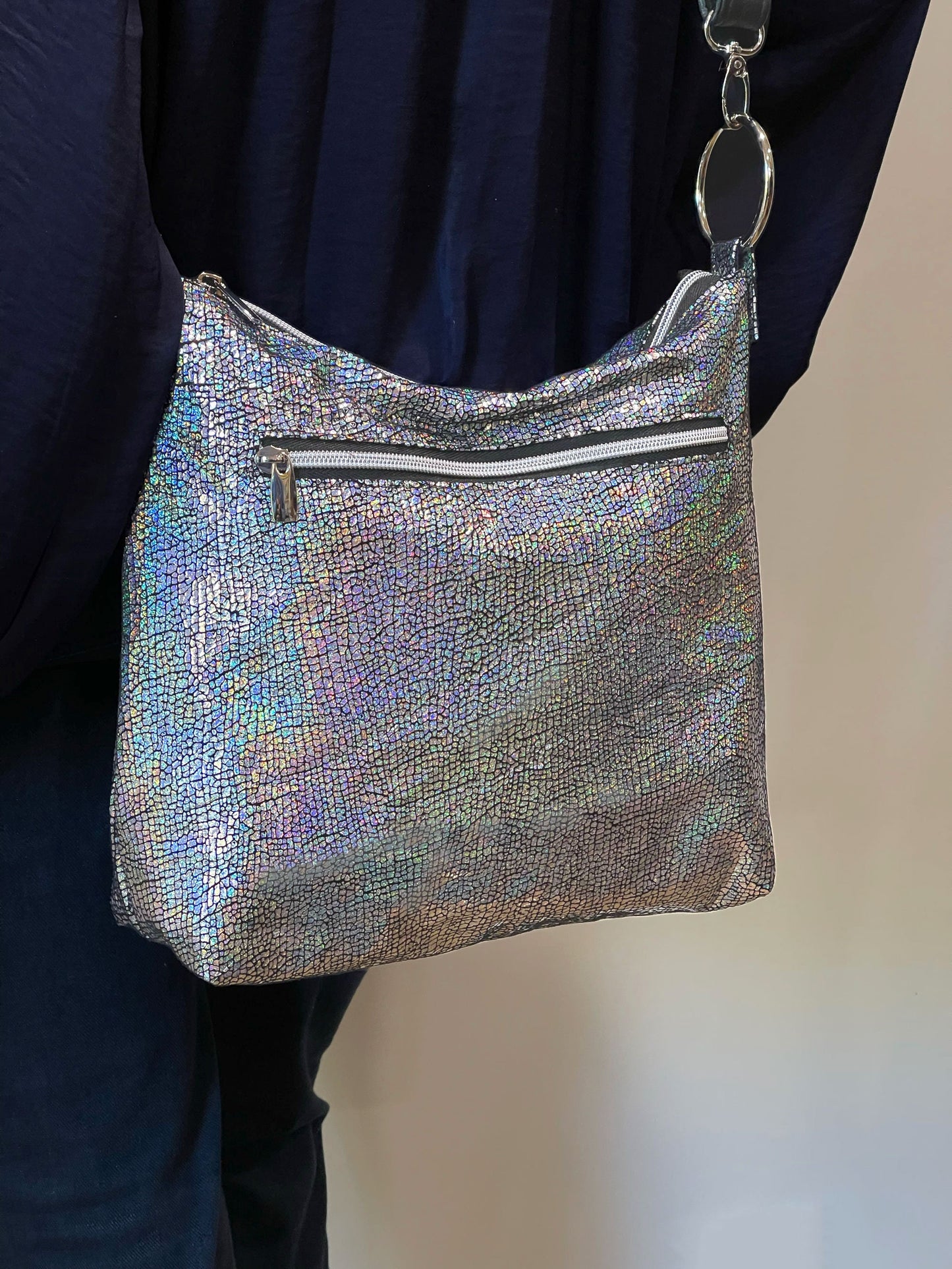 Holographic Silver Iridescent Metallic Crossbody Bag
