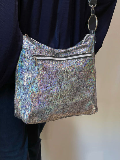 Holographic Silver Iridescent Metallic Crossbody Bag