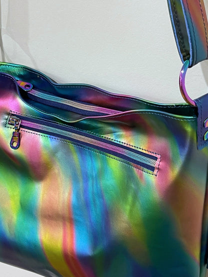 Multi colour Rainbow Aurora Borealis leather crossbody bag