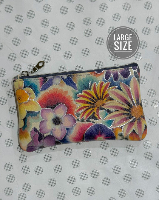 Floral Leather coin purse, Soft luxurious leather, limited edition