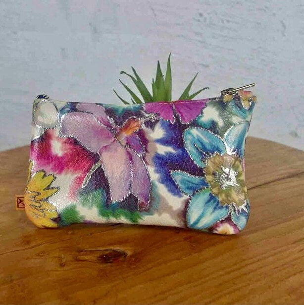 Floral Leather coin purse, Soft luxurious leather, limited edition