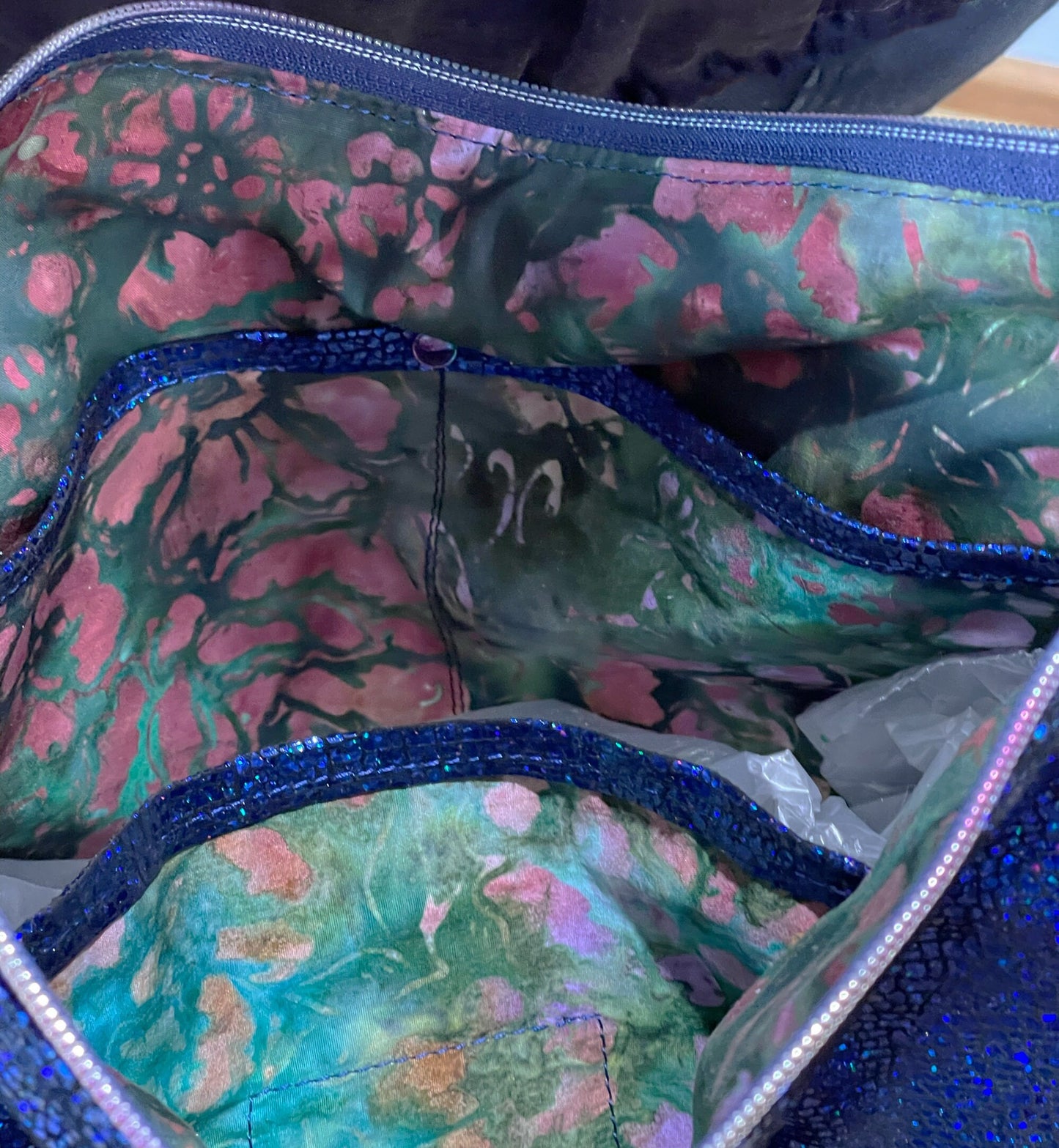 Blue Iridescent Metallic Crossbody Bag