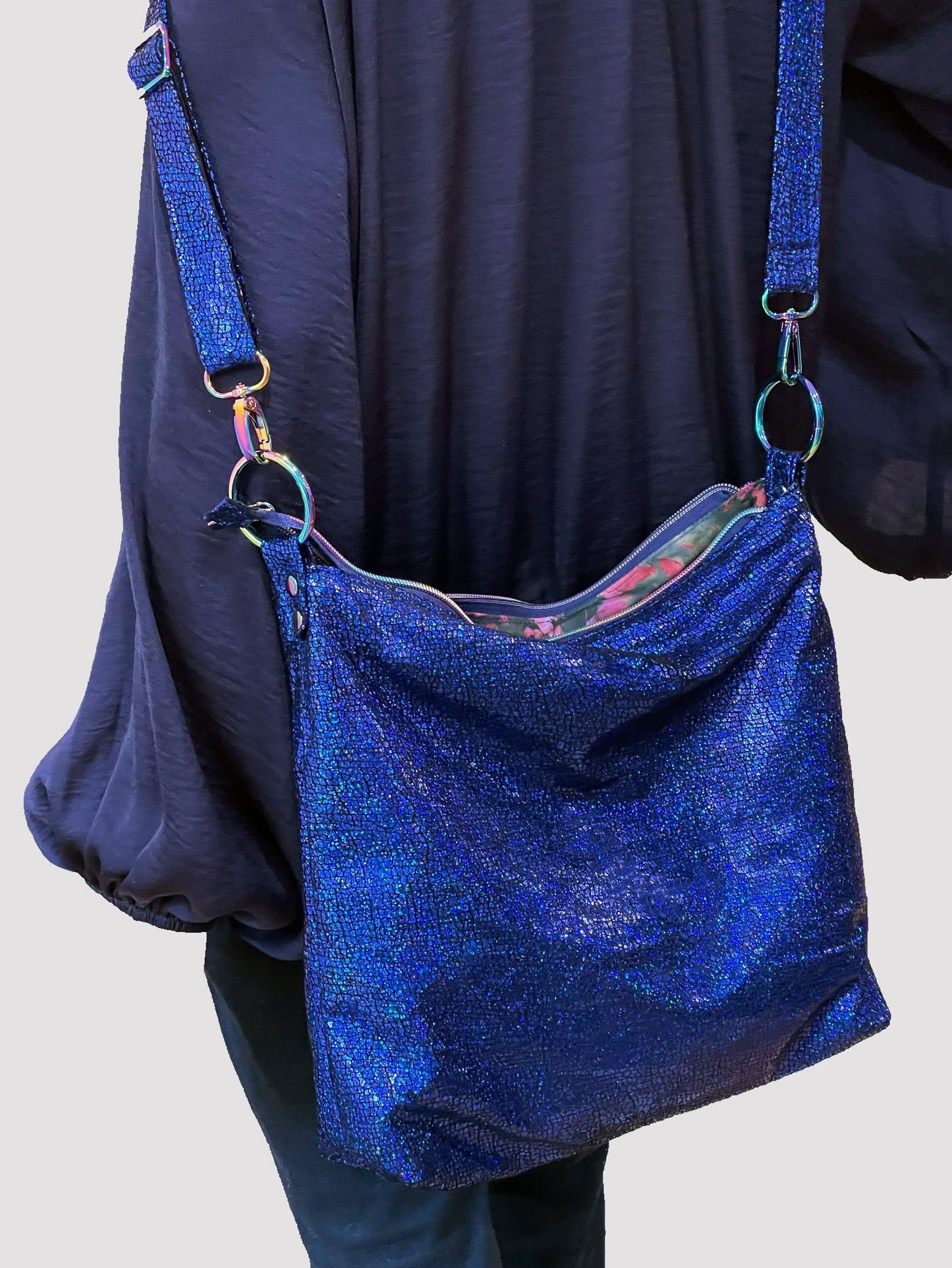 Blue Iridescent Metallic Crossbody Bag