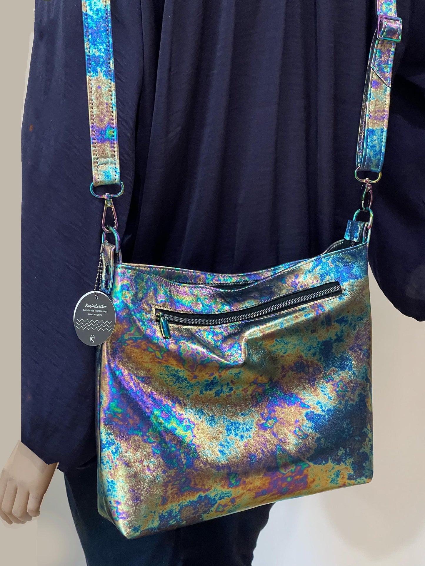 Metallic Oil Slick crossbody Leather bag