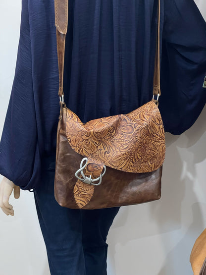 Tooled brown Western Celtic Leather Crossbody