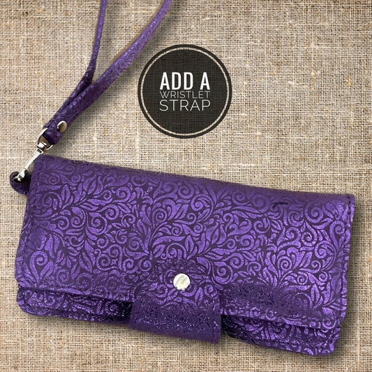 Metallic Purple Leather Wallet Purse with zipper pocket