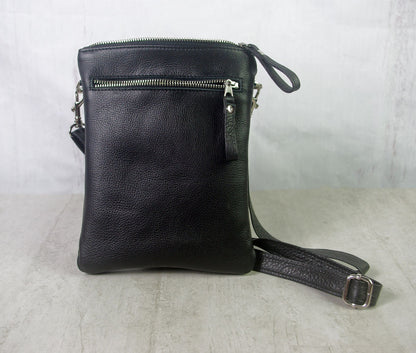 Small Black Crossbody Bag, phone purse, Kindle Leather Purse