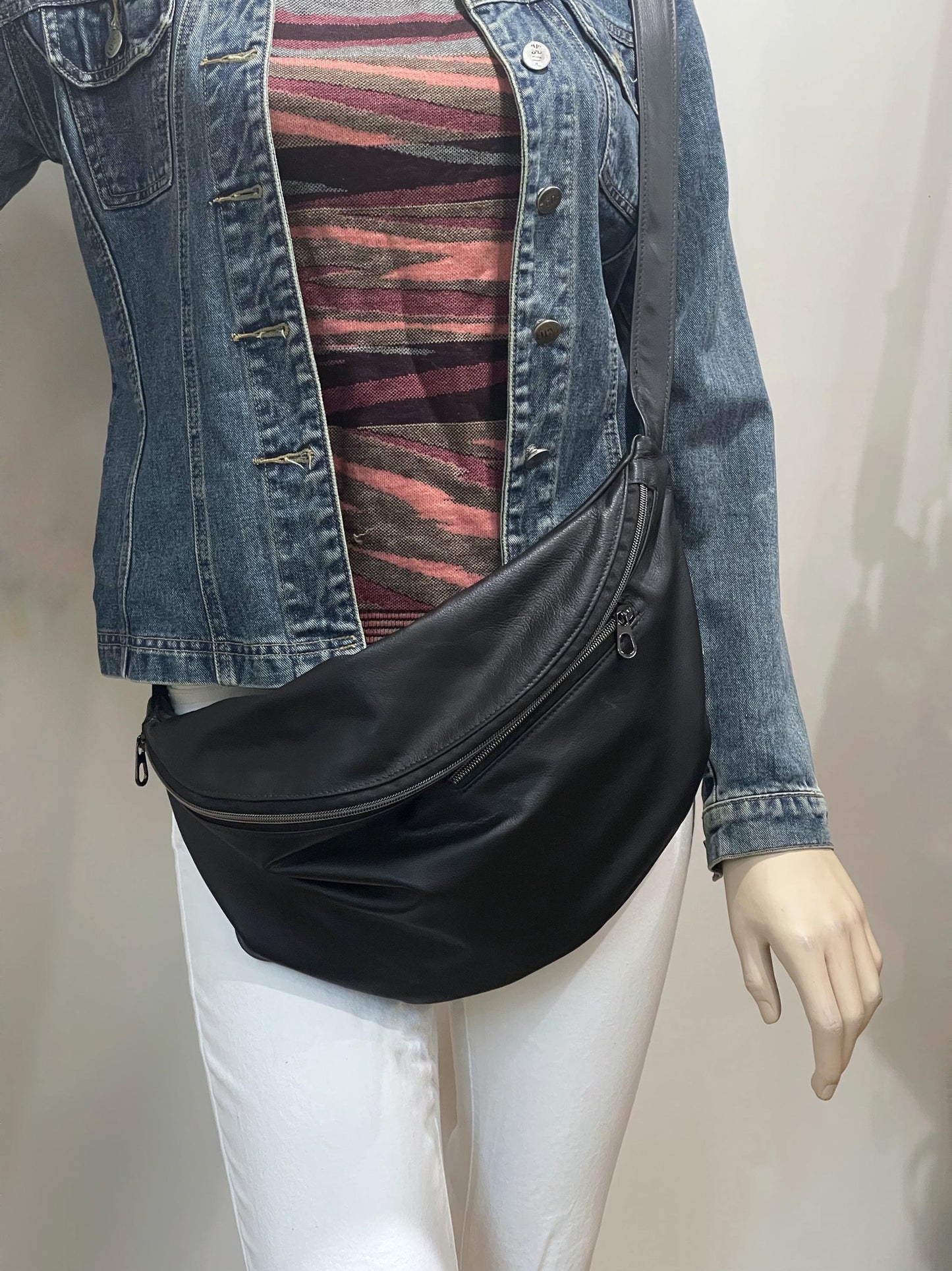 Black Sling bag, super soft black Leather