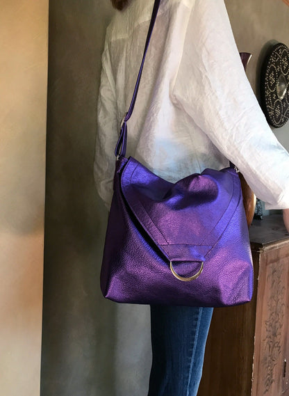 Metallic Purple leather Shoulder bag, or Crossbody