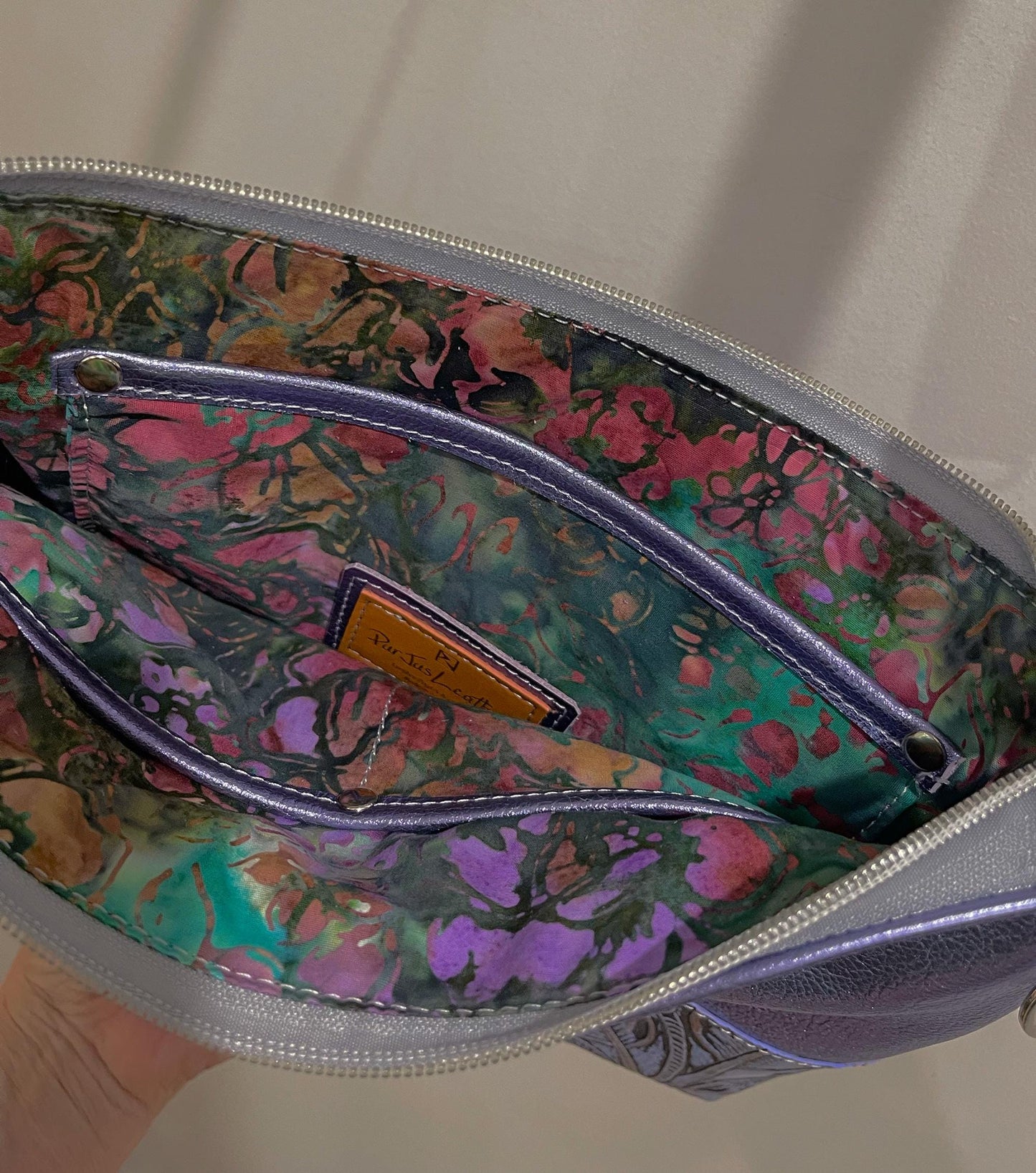 Metallic lavender purple leather bag, Crossbody, Shoulder