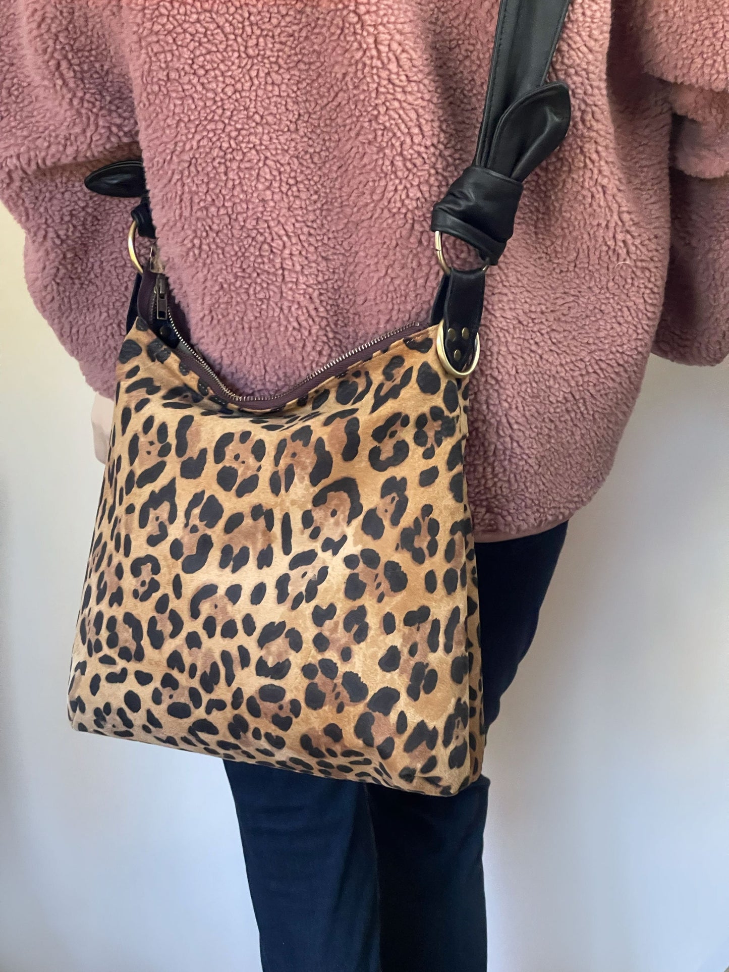 Leopard Print Leather Hobo Crossbody bag