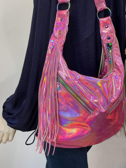 Pink Holographic Iridescent Leather Wallet Purse or wristlet, holds cards and iPhone