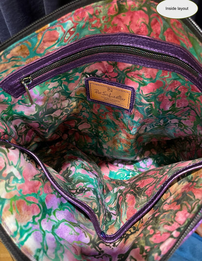 Brown tooled leather Tote bag, Premium Leather, flower and leaf design