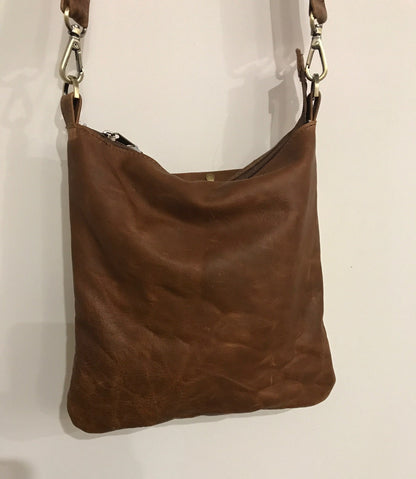 Cowhide Leather Tan Crossbody, soft short hair IN STOCK