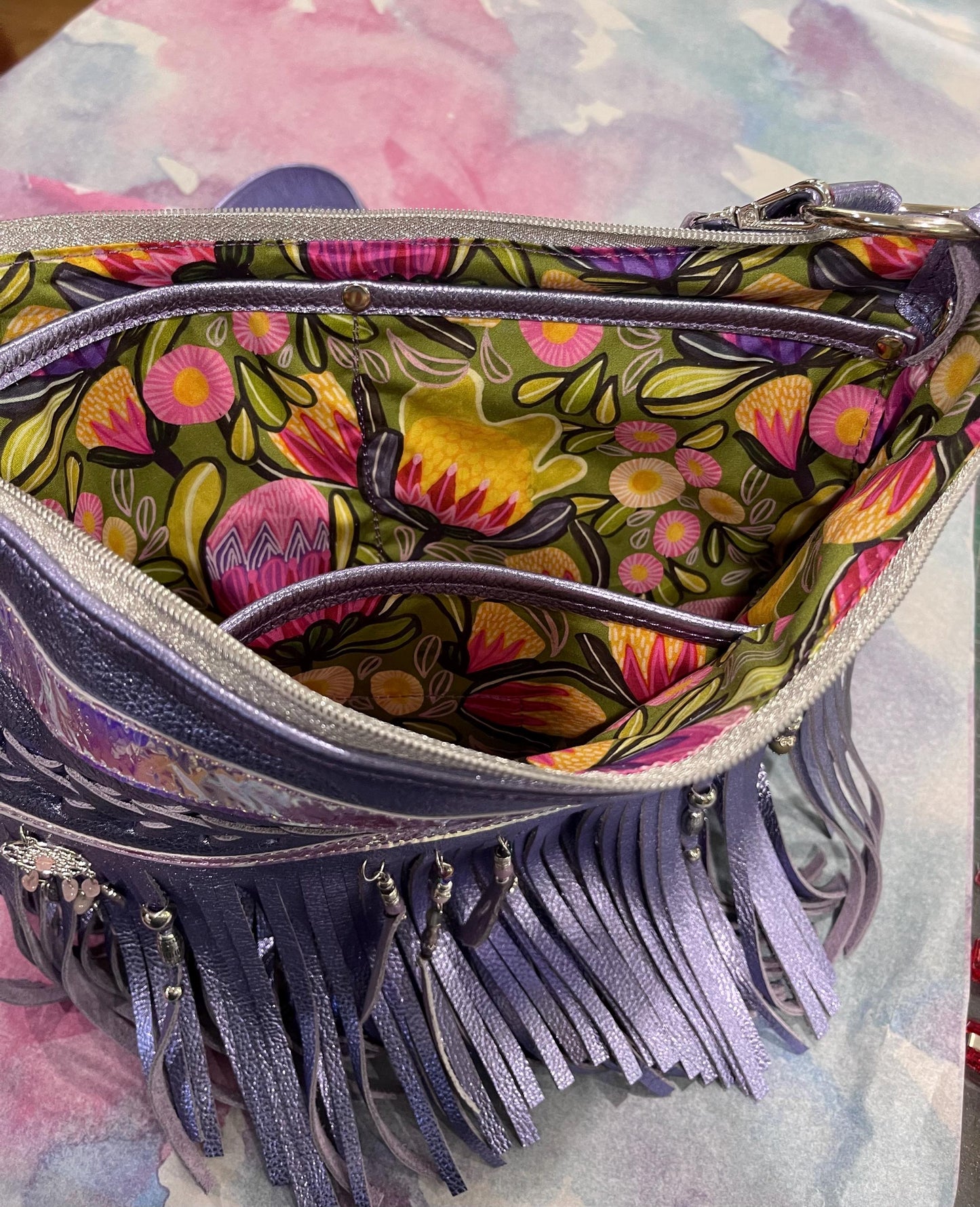 Fringe bag Metallic Lavender lilac boho
