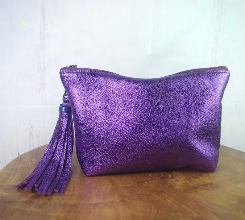 Metallic Purple makeup Purse, or wristlet
