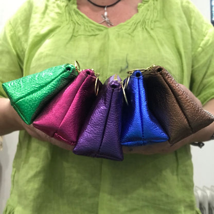 Metallic leather makeup purse